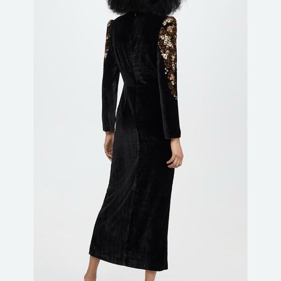 SALONI Jinx C Trimmed Floral Print Velvet Midi Dress Size 4 - Picture 2 of 16